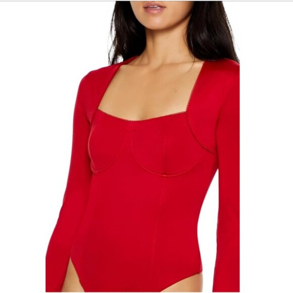 Forever 21 Red Contour Sculpt Long Sleeve Bustier Bodysuit Small - Picture 2 of 10